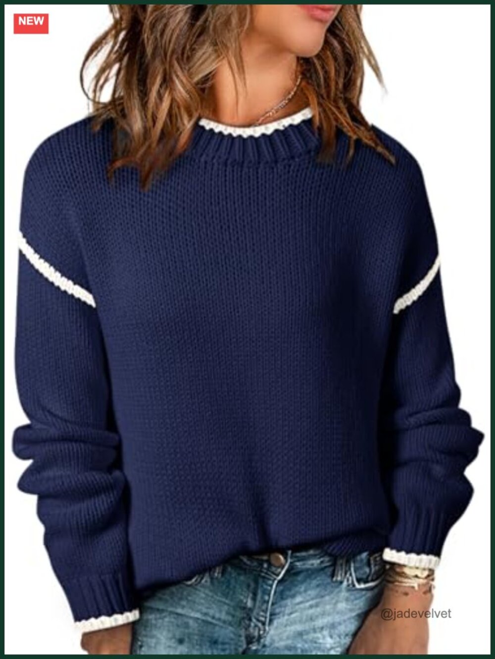 Womens Crewneck Long Sleeve Knit Pullover Sweater Soft Cotton Blend Casual
